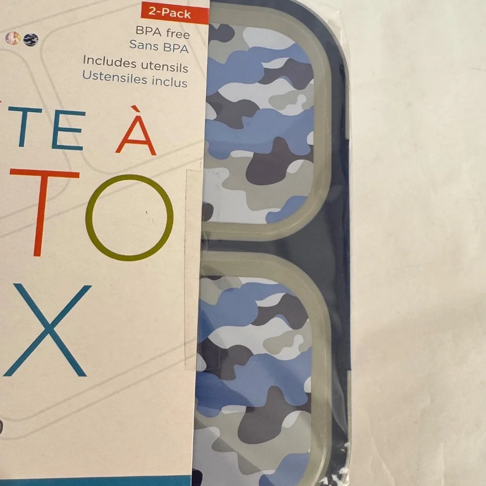 Kinsho La Boite A Bento Box Set Of 2 Unicorn & Blue Camo Utensils Food Storage